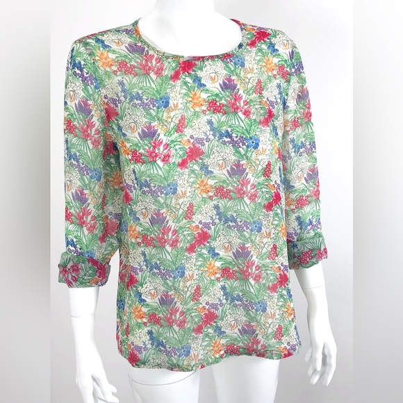 Equipment Femme Silk Sheer Floral Top Blouse Long Sleeve - Picture 2 of 12